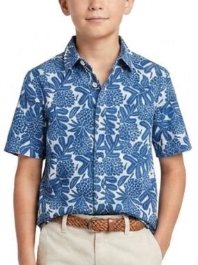 GAP Blue Tropical Floral Short-Sleeve Button-Down Shirt Boys Sz XL 12